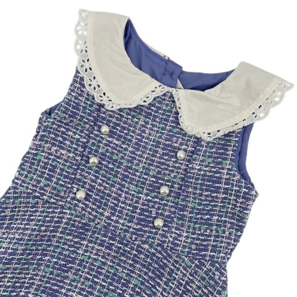 Janie and Jack Blue Tweed Dress with White Peter Pan Collar